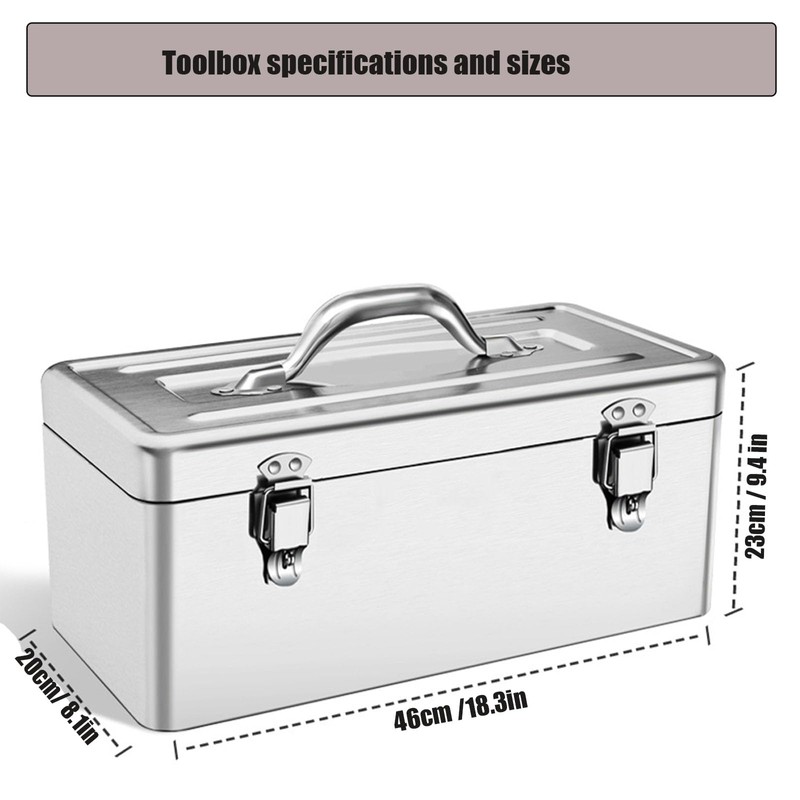 GRPDMDM 18" Metal ToolBox,Stainless Steel Tool Box,Heavy Duty Portable Tool