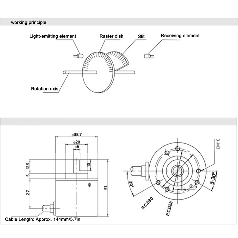 Encoder 5‑24V DC AB 2 Phase Incremental Rotary Solid Shaft