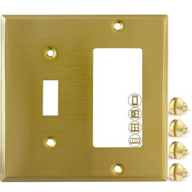 Rio Salto BRASS Toggle Rocker Decora Combo Metal Gold Light Switch Cover Wall Plate Combination STANDARD SIZE Modern Togle Decorator Rocker 2 Gang Decorator Wallplate Decorative Switch Plates Covers