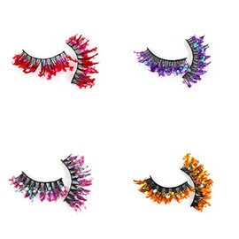 Braiton 4 Pares De Pestañas De Purpurina De Color, Pestañas Postizas Hechas A Mano De Imitación Esponjosas, Maquillaje De Festival, Pestañas Postizas De Cosplay,B