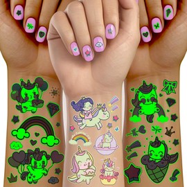Acevegue Temporary Tattoos for Kids Party Bag Fillers, 12 Sheets Luminous Tattoo Stickers for Children Party Favours, Party Toys Birthday Decoration Supplies(Unicorns)