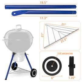 Front Leg Kit and Wheels for Weber Kettle Grills, Triangle Leg Support Grill Parts for Weber 18” 22” Kettle Grills, 6" Grill Wheels for Weber 65930, 65130 Front Leg for Weber Kettle, Blue Front Leg