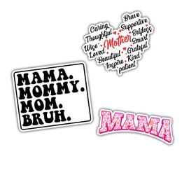 ULTRAVUTT 3PCS [3X3 in] Mama Sticker, Mama Mommy Mom Bruh, Mother's Day Waterproof Vinyl Sticker Boy Mama Birthday Gifts Decorations Laptop Water Bottle Kindle Phone Tumbler