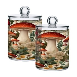 Zhirexin Cartoon Mushroom 2PC Airtight Transparent Plastic Storage Jar, Food Storage Container Glass, Can Store Candy, Salt, Coffee Beans, With lid, Easy To Use