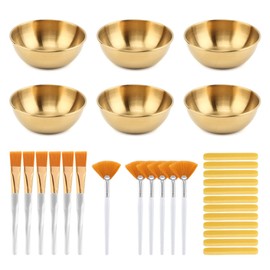 30Pcs Esthetician Supplies for Facials Set 6 Gold Facial Bowls Esthetician 6* Facial Brushes 6* Flat Brushes 12 Sponge Strips Face Cosmetic Applicators for Mask Mixing(COLOR:Gold)