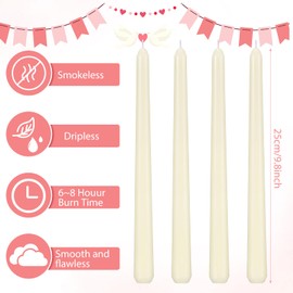 Conelist 4 Pcs Bow Taper Candles Coquette Taper Candles Wedding Candles Decor 10 Inch Smokeless Unscented Candle Cowgirl Gifts for Coquette Bachelorette Bridal Wedding Party(Ivory)