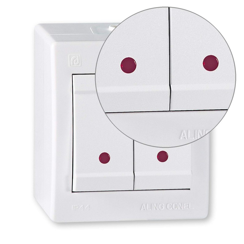ALING-CONEL Surface-Mounted Series Switch with Glow Lamp (Rocker Switch) 10AX/250V~/IP