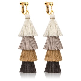 Clip on Earrings, Lightweight Colorful Layered Tassel Bohemian Statement Tiered Big Dangle Drop Earrings for Women, Non Pierced, Boho Jewelry