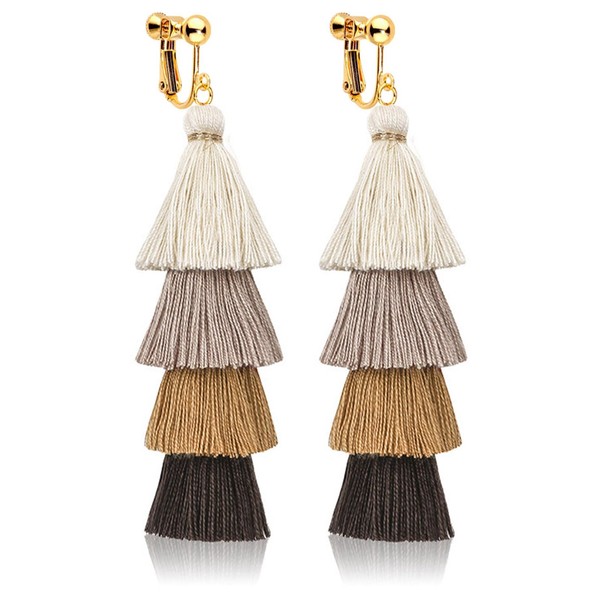 Clip on Earrings, Lightweight Colorful Layered Tassel Bohemian Statement Tiered