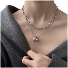 Cimenexe Vintage Layered Circle Choker Necklace Ring Pendant Necklace Silver Paperclip Necklace Choker Geometric Necklace Ball Bead Chain Choker Necklace Jewelry for Women and Girls