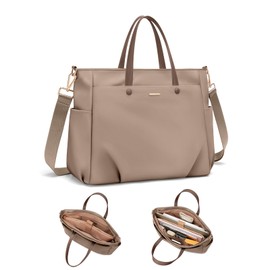 Laptop Tote Bag 14 Inch, Computer Shoulder Bag Large Work Tote Bag for Women, Laptop Carrying Case Stylish Handbag for Business Travel (Champagne)