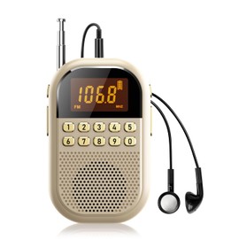 Pocket AM FM Radio:1100mAh Rechargeable Radio Supports Bluetooth, Mini FM AM Receiver with Large Speaker, Stereo Earphone, Sleep Timer, Easy to use for Jogging, Walking - Beige