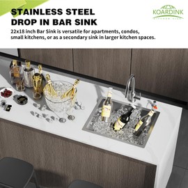 Kitchen And Bar Sink, 22x18 Inch Stainless Steel Undermount Kitchen Sink Modern Single Bowl Small Bar Sink Combo-SS Grid,Silicon Mat,Drain Strainer Set Compatibility With Various Kitchen & Bar Style