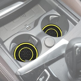 JUNAHAA Car Cup Coaster Universal Automotive Waterproof Non-Slip Cup Holders Sift-Proof Spill Holder Car Interior Accessories 4 Pack Black & Yellow