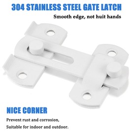 Litensh Sliding Barn Door Lock, Stainless Steel Gate Latch Flip Slide Latch Hardware, Safety Door Bolt Latch Lock for Door Window Wine Cabinet Bathroom Outdoor Garage Garden (White180° 4Inch)