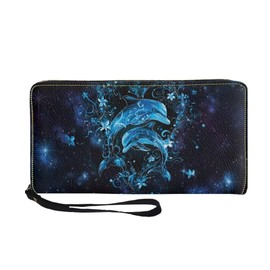 Coldinair Dolphins Wallets for Women PU Leather Credit Card Holder Floral RFID Blocking ID Card Purse Long Handbag Large Capacity Wristlet Pouch
