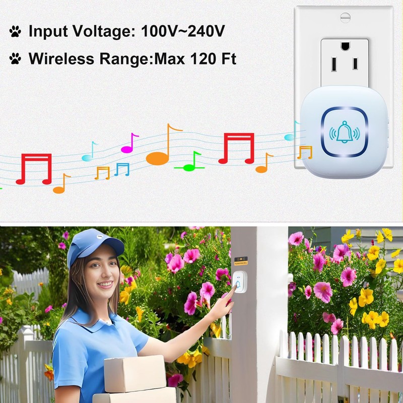 Wireless Doorbell, 1,200ft Wireless Range Doorbell,5 Volume Levels Loud Enough,