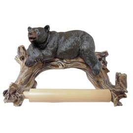 Rustic Cabin Style Black Bear on Log Toilet Paper Holder Wall Mounted