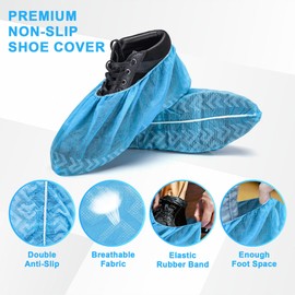 ProtectX Premium Disposable Shoe Covers, Large 100-pack (50 pairs), Water & Slip Resistant, Durable Non-Woven Polypropylene Fabric for Booties, Fits Up to 10.5 US Men and 12 US Women Size, Blue
