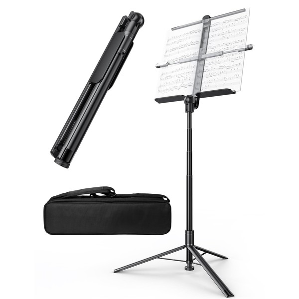 ANXRE Music Stand For Sheet Music,Innovative Non-Assembly Portable Folding Music Stand With Carrying Bag,Foldable Music Stand For Kids Adults School Orchestra Symphony Travel Home