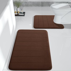 Yimobra Memory Foam Bath Mat Set, 2 Soft Rugs, 31.5x19.8 and 24x20.4 U-Shaped for Bathroom Rugs & Toilet Mats, Quick-Dry, Non-Slip, Thick, Brown