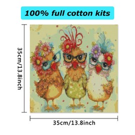 MBNTJHT Hen Chicken Stamped Cross Stitch Kits for Begainner,Cross Stitch Patterns Needlepoint Kits for Adults, Cross Stitch Supplies for Adults 14x14inch