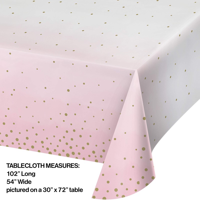 Creative Converting PC346289 Pink and Gold Plastic-Lined Paper Tablecover-1 Pc