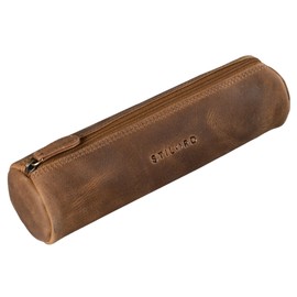STILORD 'Miller' Pencil Case Leather Round Vintage Pencil Case Roll Leather Case Vintage Pencil Case Real Leather, Medium - Brown, Cosmetic bag