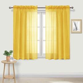 DWCN Yellow Sheer Curtains Semi Transparent Voile Rod Pocket Curtains for Bedroom, Living Room and Kitchen, 52 x 54 inches Long, Set of 2 Panels