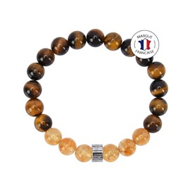 Attraction Zen Abundance and Prosperity Bracelet - 8 mm Certified Natural Stones - Tiger Eye from South Africa/Citrine from Brazil - AZ Stainless Steel Bead - Elastic Bracelet - Handmade, Stone,