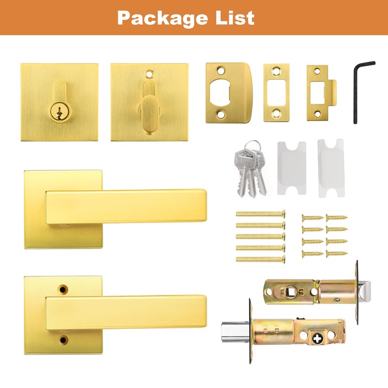 Probrico Keyed Alike Brushed Gold Exterior Door Locksets Square, Satin
