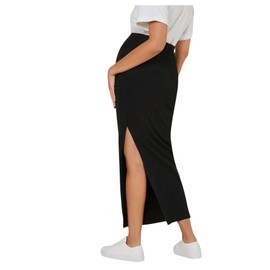 BEAUDRM Women's Maternity Long Skirt High Waist Split Thigh Pregnancy Casual Bodycon Skirts Black XX-Large