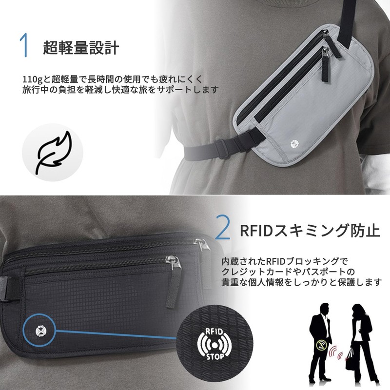 Komorebiya OD19 Security Pouch, Passport Case, Waist Pouch, RFID Skimming