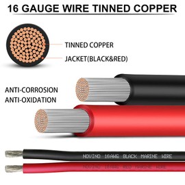 16 Gauge Marine Wire 16 AWG Marine Grade Wire Include 16 Gauge 30FT Red & 30FT Black,16AWG Oxygen-Free Tinned Copper Electrical Cable for Automotive Boat Lighting Outdoor RV Camper Trailer