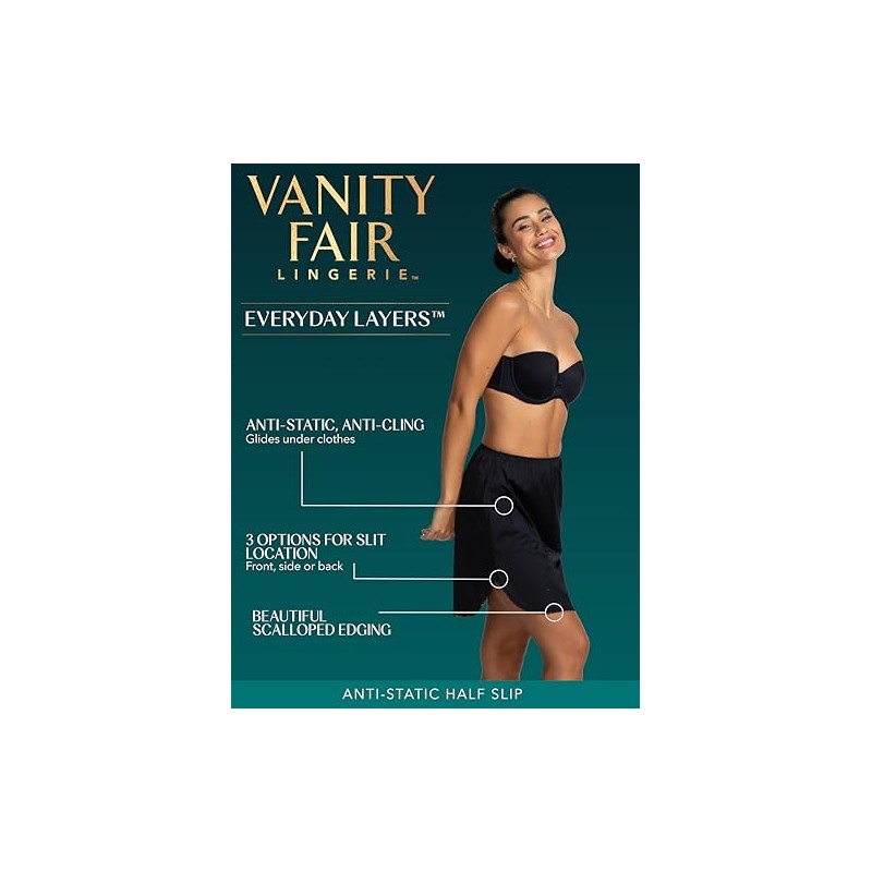 Vanity Fair womens Everyday Layers Single Slit Half Slip, Midnight