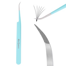 Ms.Queen - Pinzas de pestañas para extensiones de pestañas, 5 unidades, profesional, aislamiento curvado de punta de fibra, 45 y 90 grados, para extensiones, color azul