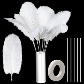 80 Pcs Ostrich Feathers Bulk for Vase Large Natural Ostrich Feathers 8-12inch with 80 Pcs Iron Wire and 1 Tape for Vase Flower Arrangement Wedding Party Centerpieces(White)