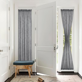 PONY DANCE Sidelight Curtain Panel - 30 Wide by 72 Long Dark Grey Linen Look Sheers Voile Door Window Blind for Metal Door Side Light French Front Entry Door, 1 Piece