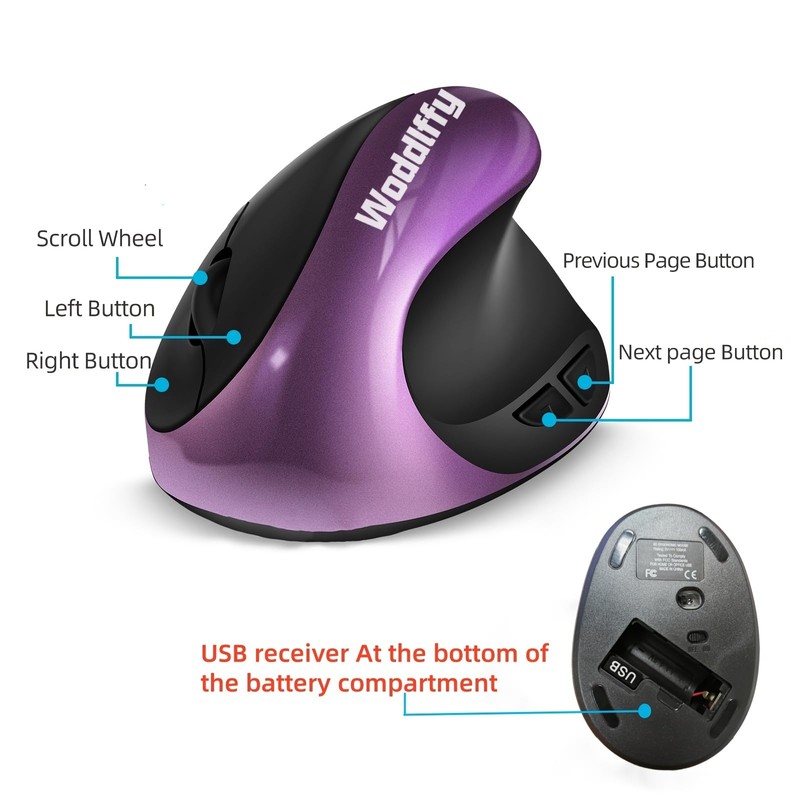 Woddlffy Ergonomic Mouse Wireless, Vertical Mouse Right Handed Small Mouse