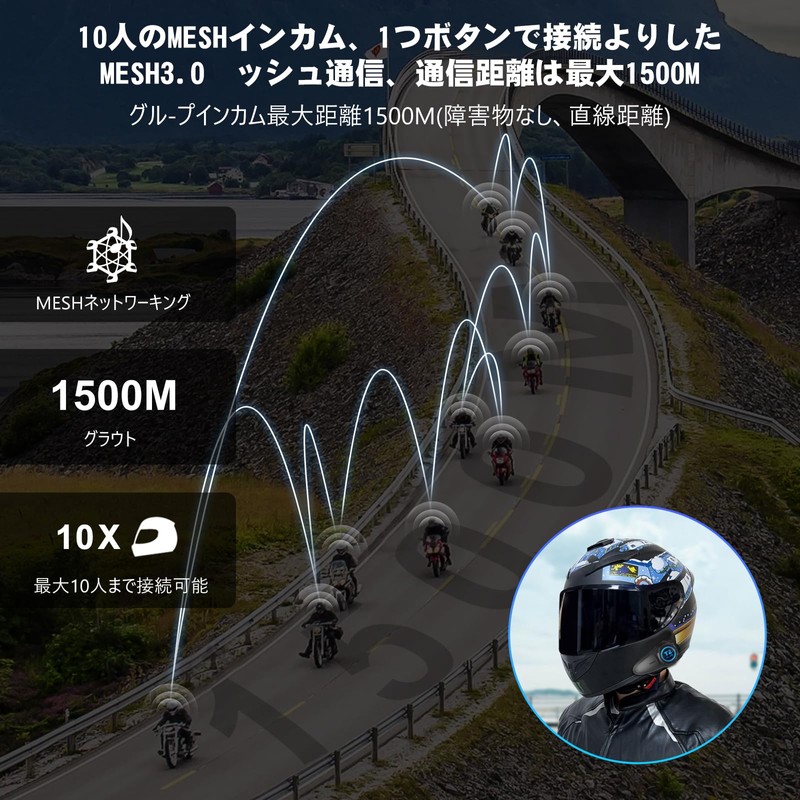 TNICER T2PLUS Motorcycle Incom, 10 People Simultaneous Mesh Communication, Bluetooth