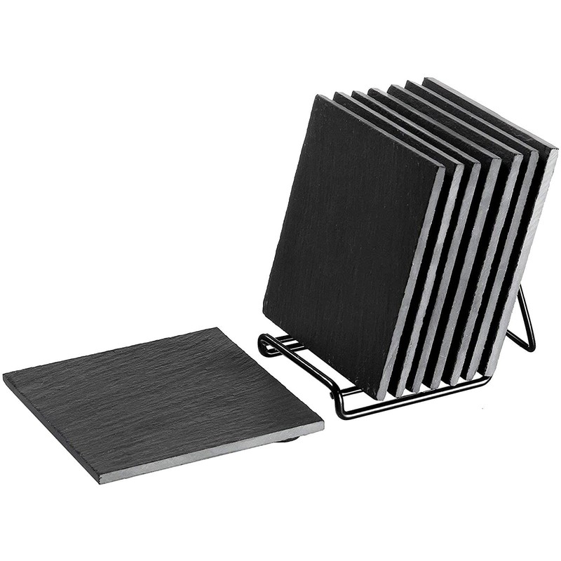 Juvale Square Black Slate Coasters Set - Coffee Table Protection