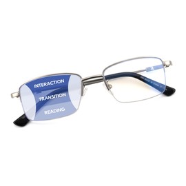 SOPHILY Progressive Multifocus Reading Glasses Men Lightweight Titanium Arm No-line Trifocal Readers for Near Range, Half Frame Silver, 2.50