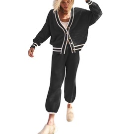 SAUKOLE Womens 2 Piece Sweater Matching Sets Fashion Oversized Cardigan and Baggy Long Pants Knitted Outfits Set Sweatsuit
