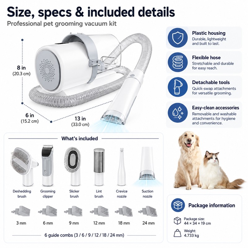 Pet Grooming Vacuum Kit for Dogs & Cats – Hair