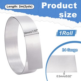 PH PandaHall 6.56 Foot Aluminium Flashing Rolls, Metal Strips, Bendable Aluminium Strip, Grade 1060, 0.5 mm x 5 cm, Large Aluminium Sheet Roll, Aluminium Roll for Roof Garden, DIY Crafts