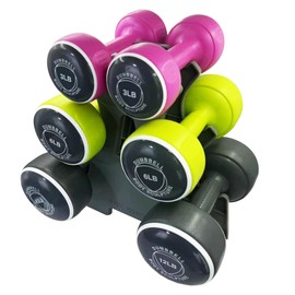 Body Sculpture hand weights set Free‑Weight Dumbbell Set with Rack Set includes 3, 6 and 12 lb weights ideal for men and women for small and large muscle groups