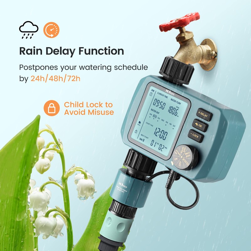 HiOazo Programmable Water Timer with Flow Meter for Garden Hose,