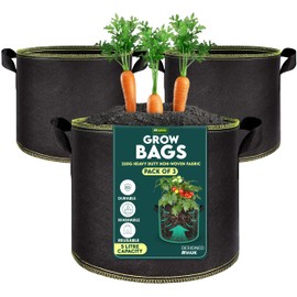 My Garden Grow Bags 5 Litre Fabric Planter Pots with Handles 320g Thickened Nonwoven Breathable Growing Bags for Vegetables, Herbs, Flowers, Tomatoes, Potatoes & Fruits Indoor & Outdoor (3, 5 Litres)