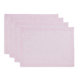 Solino Home Stripe Linen Cloth Placemats Set of 4 - Pink and White, 100% Pure Linen Easter Placemats 19" L x 14" W Inch - Narrow Stripe, Washable Fabric Place Mats
