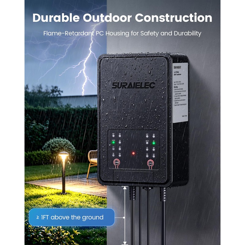 SURAIELEC 200W Low Votage Landscape Transformer with Timer, 2 Zones